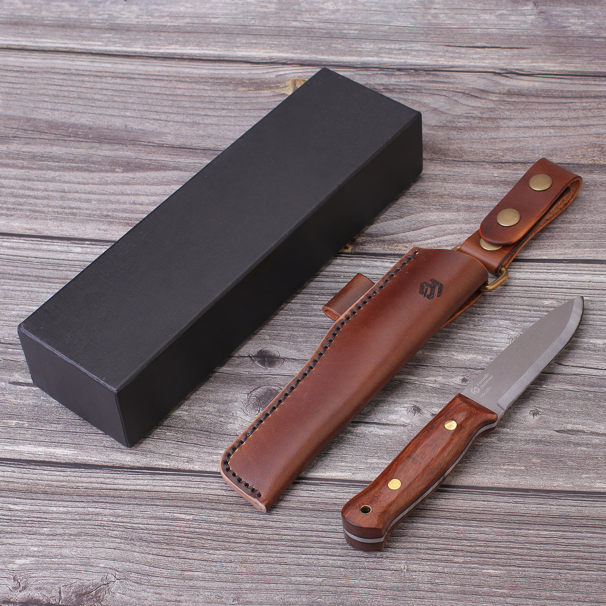 FC134 Wood Handle 14C28n Steel Bushcraft Knife With Leather Sheath