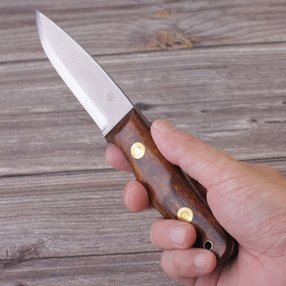 CPM-3V Steel Wood Handle Bushcraft Knife With Leather Sheath FC132