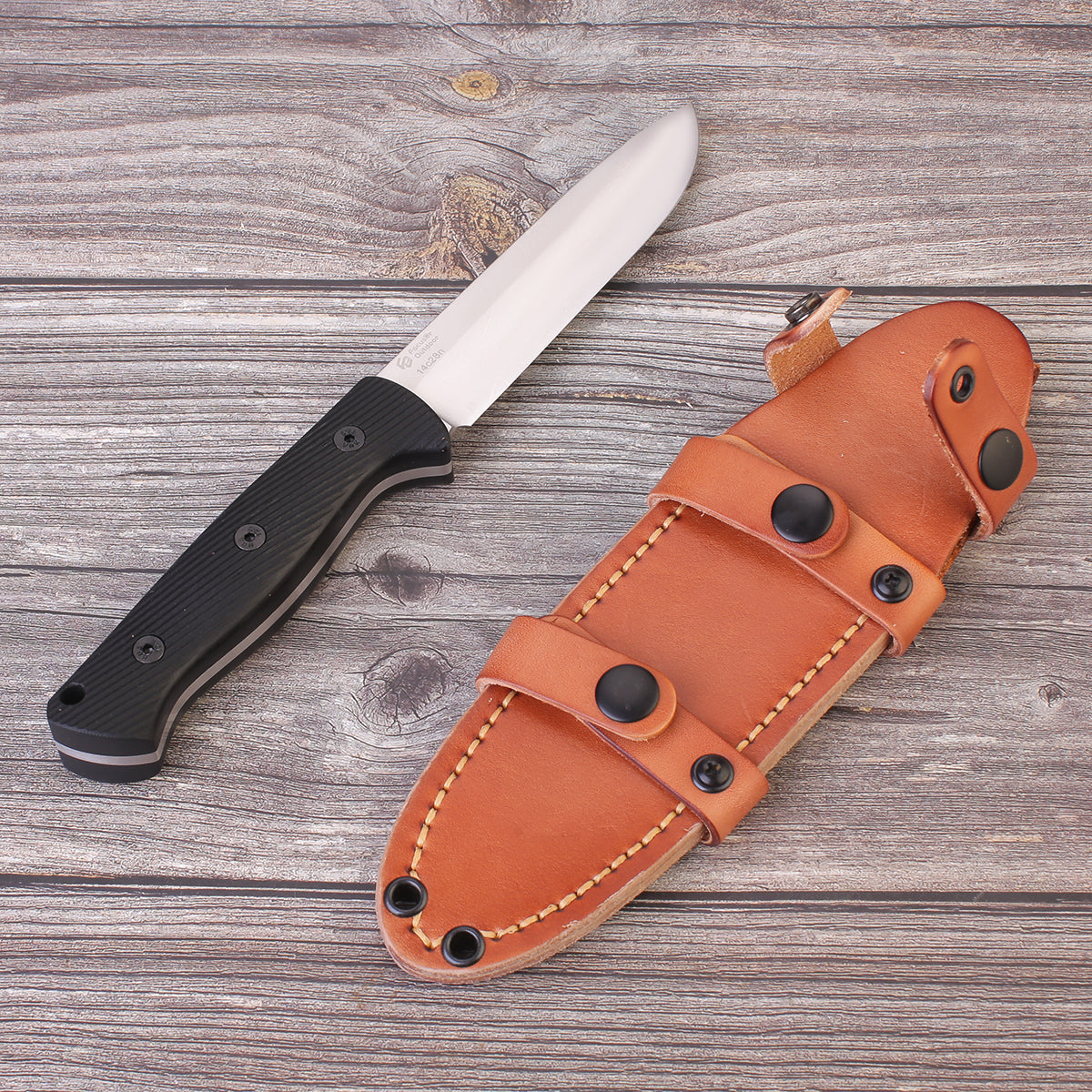 FC135-B NEW G10 Handle Bushcraft Knife (14C28n Steel Blade +Leather Sheath)